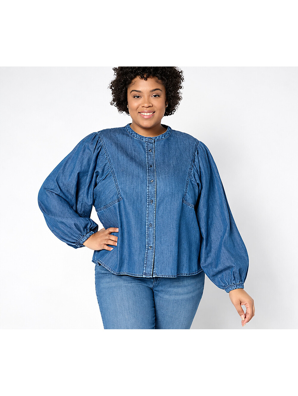 Me by Jennie Garth Dahlia Cotton Denim Shirt Indigo Medium Wash, Size 2X